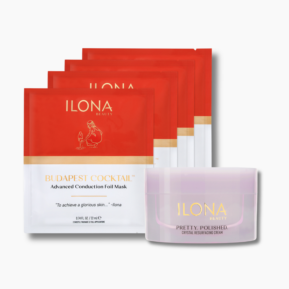 Brightening &amp; Resurfacing Facial Duo Budapest Cocktail 4-Pack + Pretty. Polished. Crystal Resurfacing Cream